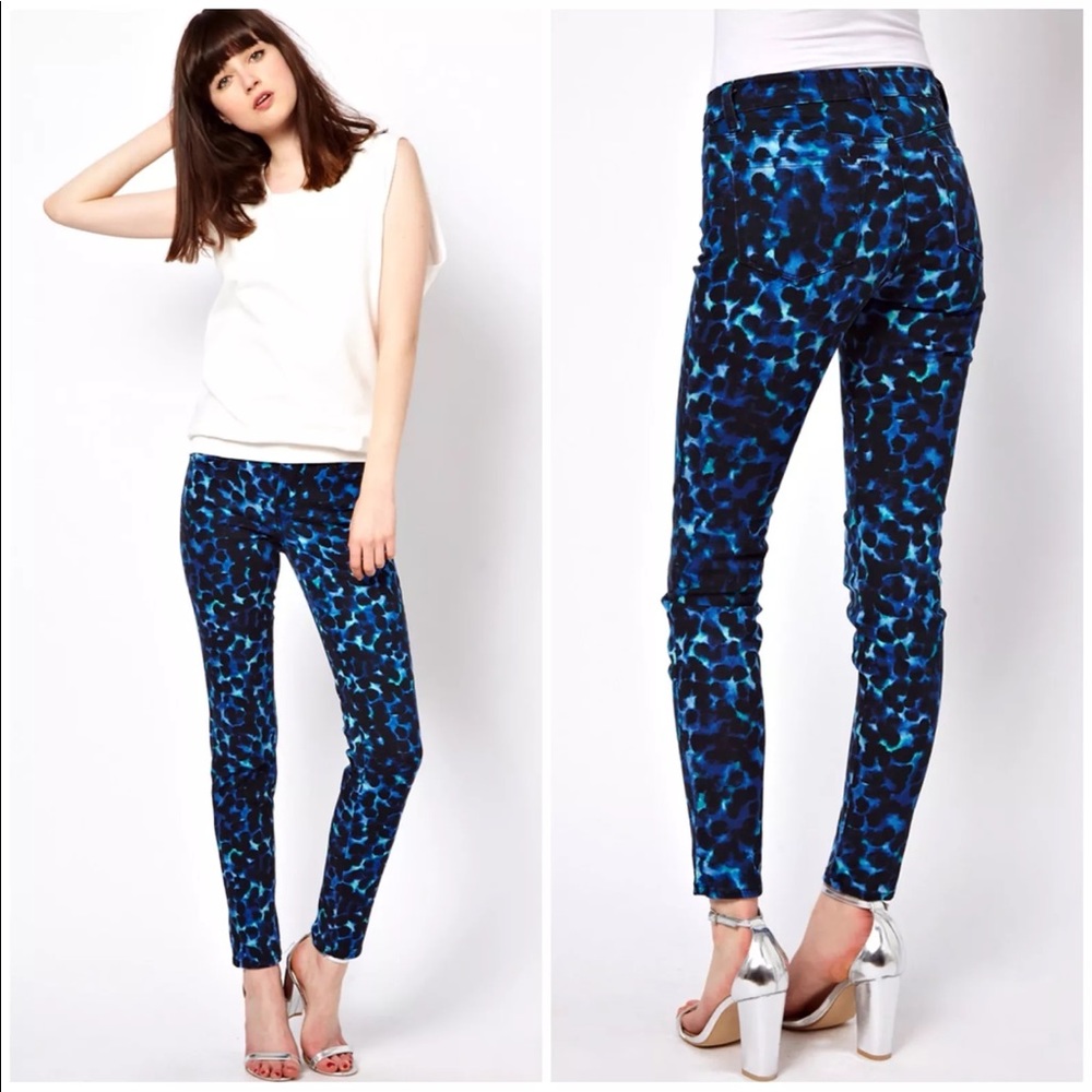J Brand Skinny in Indigo Ink Blot Printed Jeans